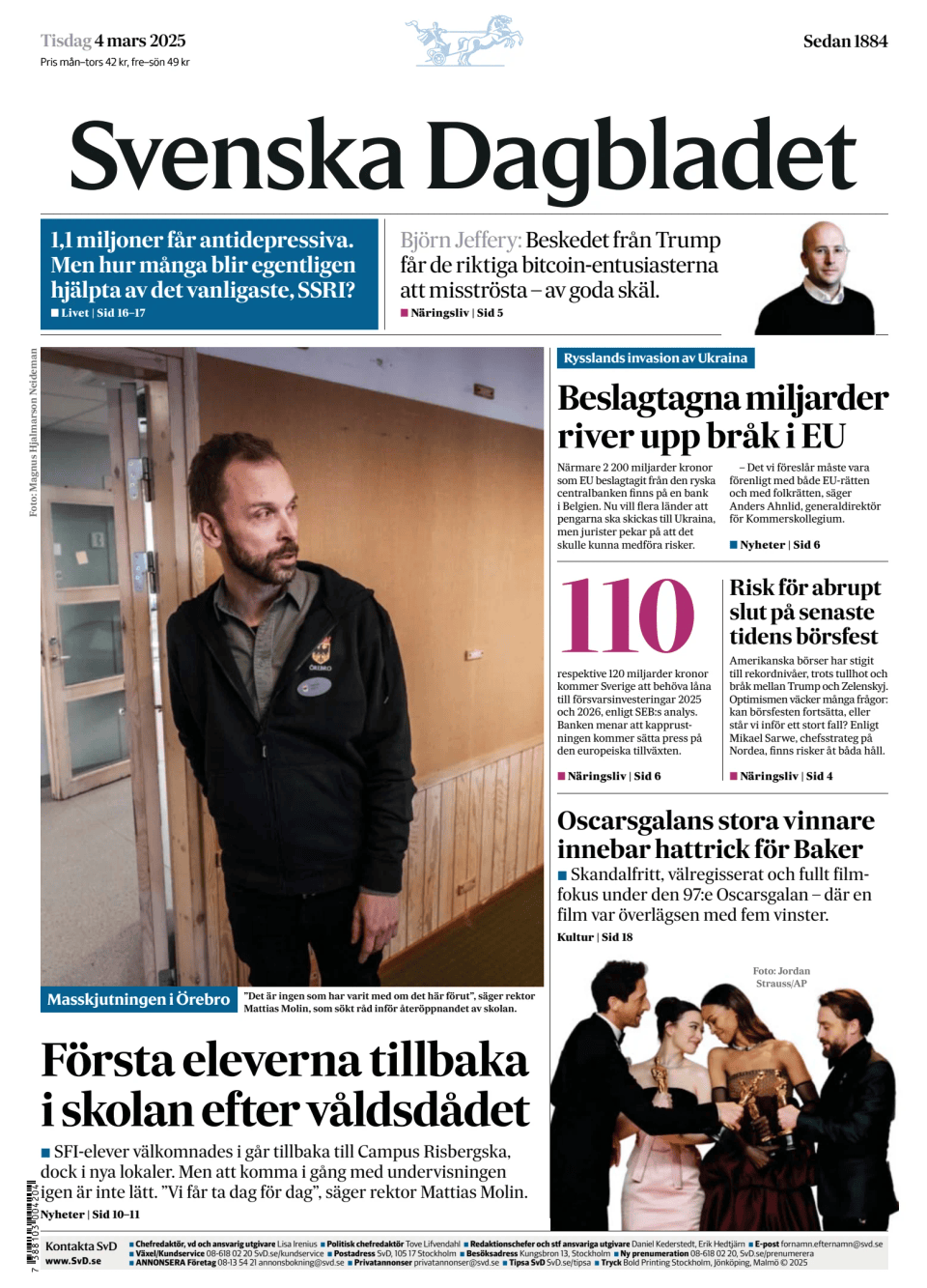 Prima-pagina-Svenska Dagbladet-edizione-di-oggi-20250304